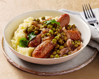 Grass Fed Beef Bangers with Mashed Potatoes and Gravy