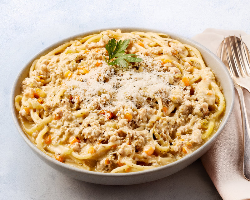 Creamy Chicken Ragu with Spaghetti & Parmesan