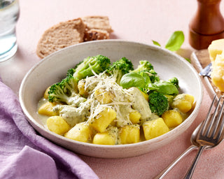 Creamy Pesto Pumpkin Gnocchi with Broccoli