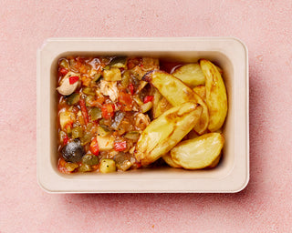 Greek Chicken and Vegetable Stew with Potato Wedges