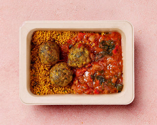 Green Chickpea Falafel with Tomato Sauce and Couscous