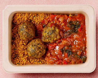 Green Chickpea Falafel with Tomato Sauce and Couscous