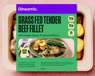 Tender Beef Fillet with Pepper Sauce Roasted Chat Potatoes and Green Beans