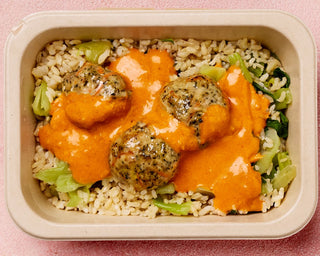 Thai Red Chicken Meatballs with Chinese Broccoli & Brown Rice