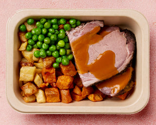 Roast Lamb with Gravy, Minted Peas & Sweet Potato