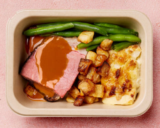 Roast Beef with Potato & Cauliflower Gratin, Green Beans & Gravy