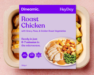 Roast Chicken with Gravy, Peas, & Golden Roast Vegetables