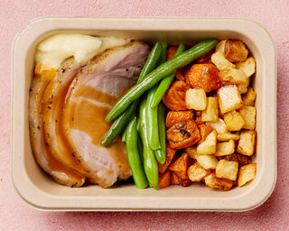 Roast Pork with Apple Sauce, Gravy & Roasted Vegetables