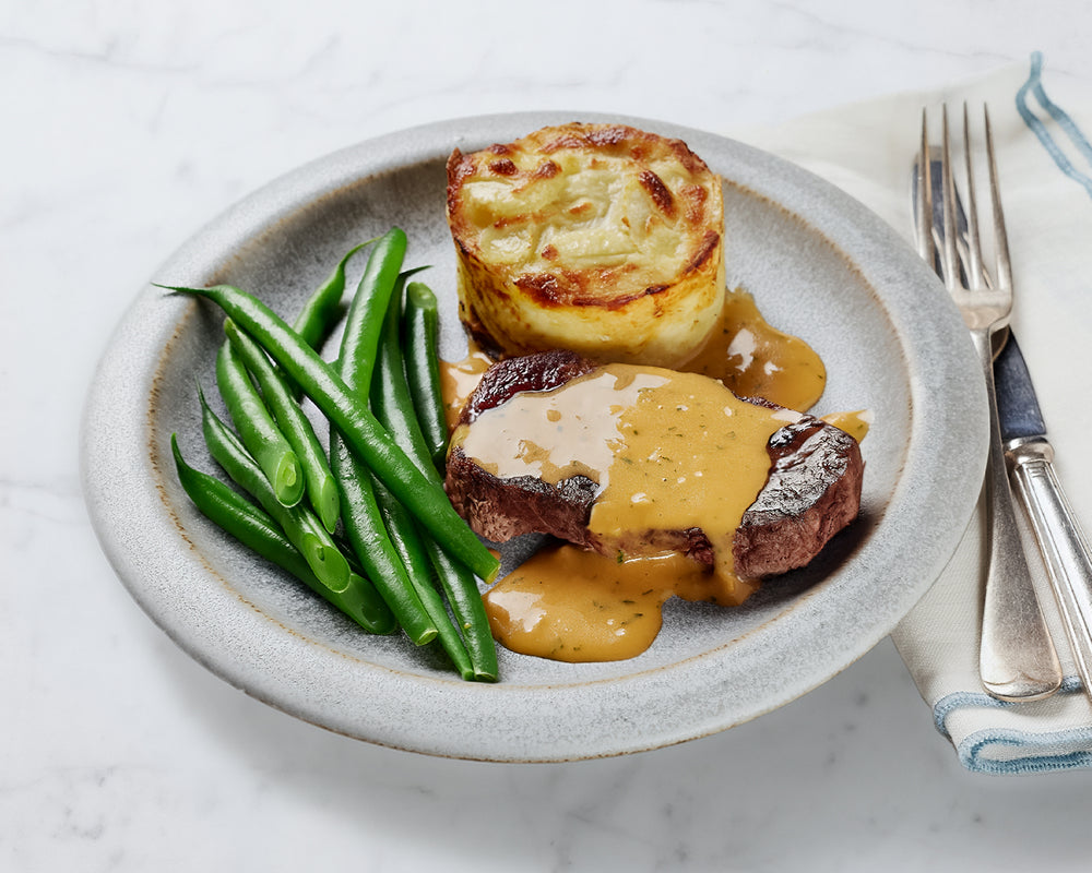 Steak Diane, Potato Gratin & Green Beans