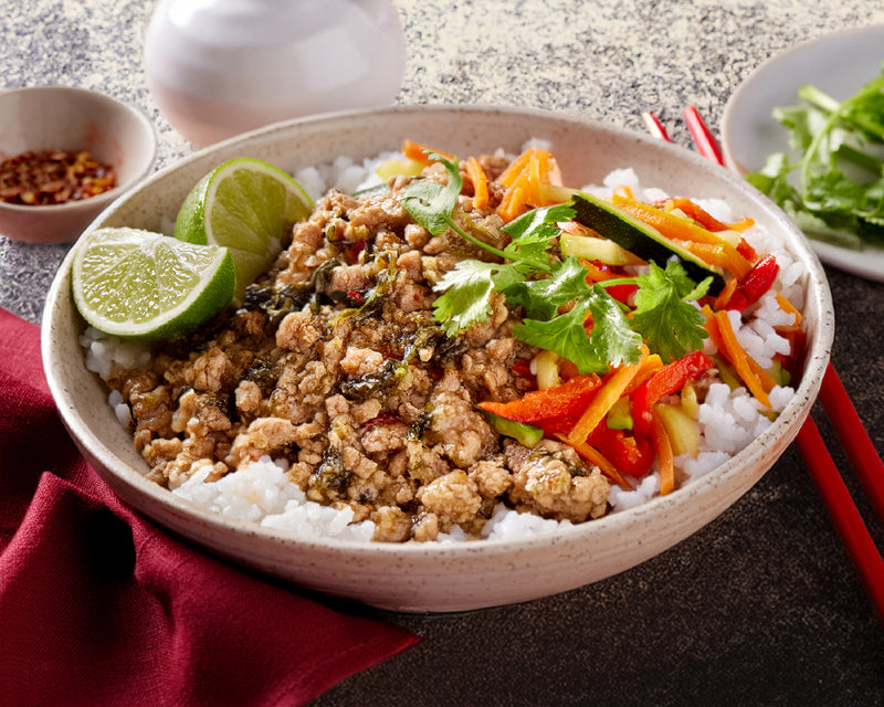 Lemongrass Pork with Sushi Rice & Rainbow Slaw