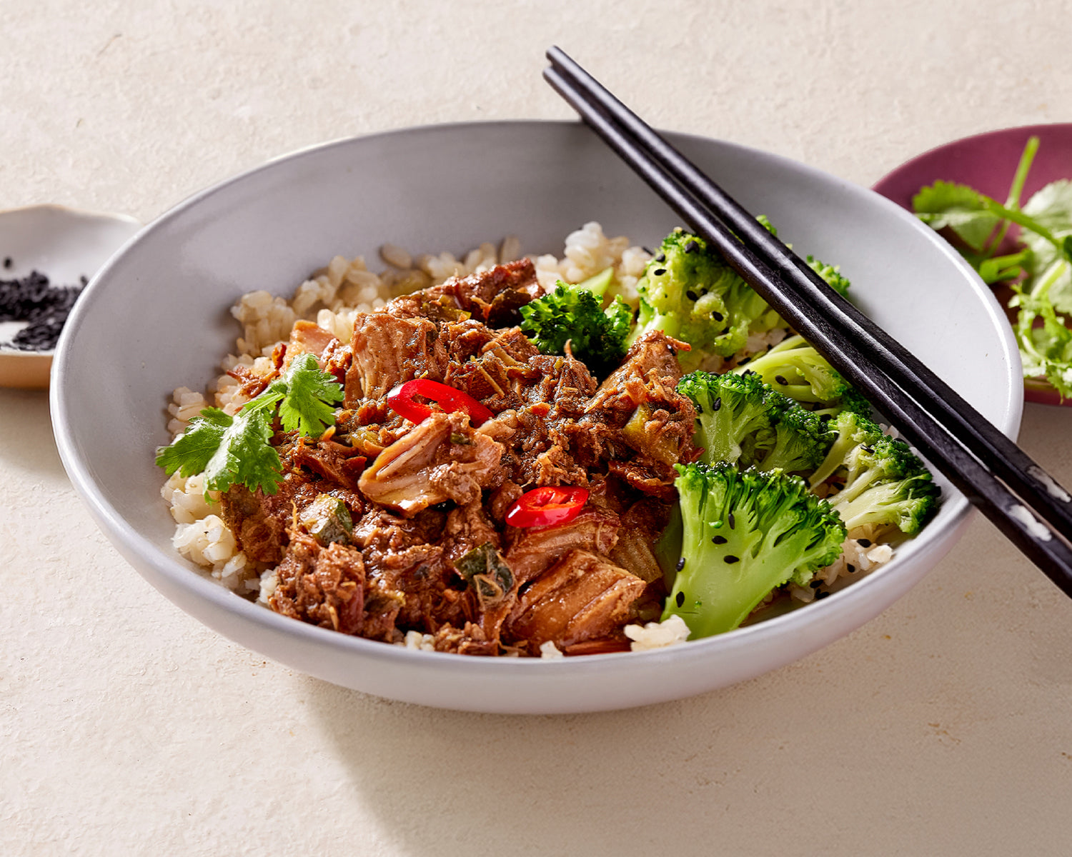 Maple Pork with Brown Rice & Sesame Broccoli