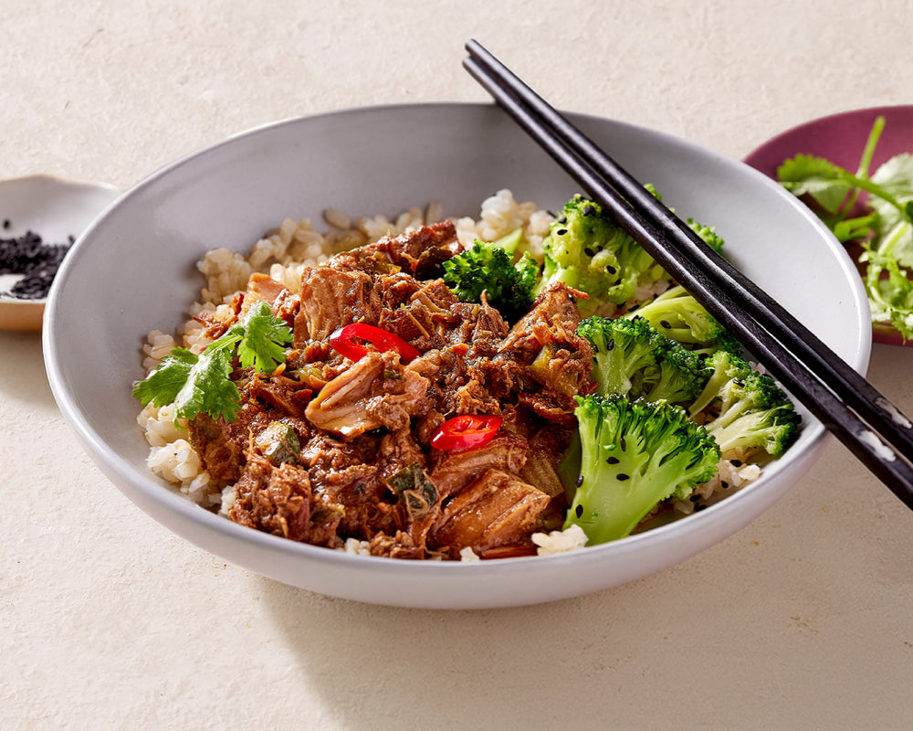 Maple Pork with Brown Rice & Sesame Broccoli