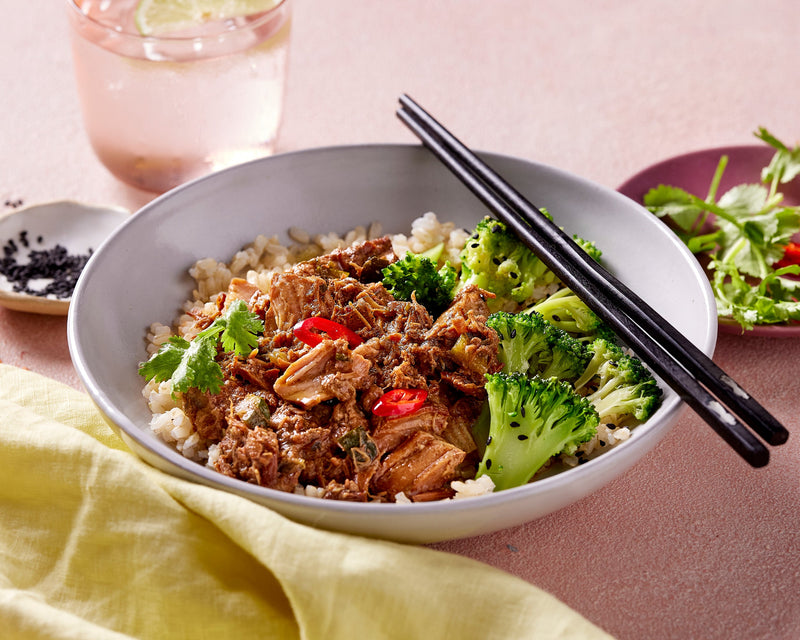 Maple Pork with Brown Rice & Sesame Broccoli