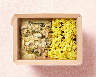 Mushroom Korma with Turmeric Rice & Currants