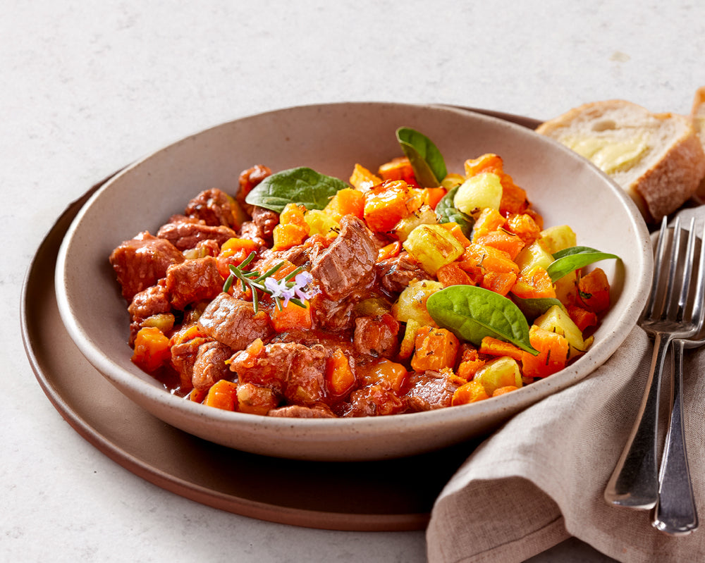 Slow-Cooked Mediterranean Beef with Rosemary Roasted Vegetables