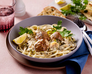 Swedish Meatballs with Linguine, Kale & Mushroom Sauce