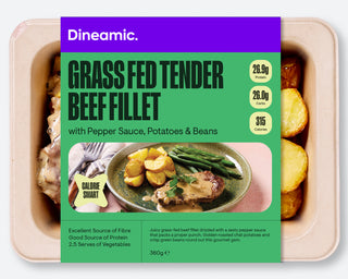 Tender Beef Fillet with Pepper Sauce Roasted Chat Potatoes and Green Beans