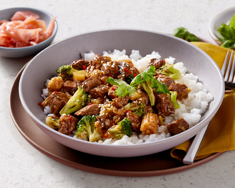 Grass Fed Teriyaki Beef with Broccoli and Sushi Rice