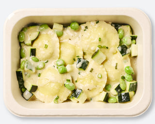 Cacio e Pepe Ravioli, Brown Butter Sauce & Greens