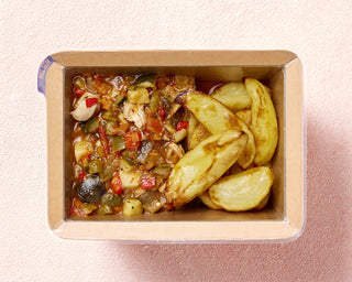 Greek Chicken and Vegetable Stew with Potato Wedges