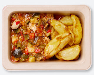 Greek Chicken and Vegetable Stew with Potato Wedges