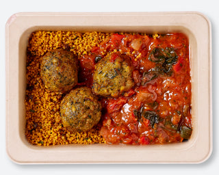 Green Chickpea Falafel with Tomato Sauce and Couscous