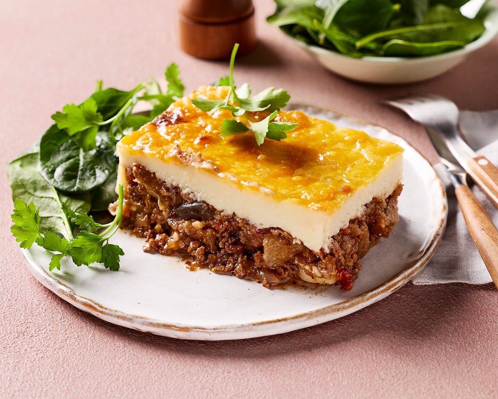 Grass Fed Lamb Moussaka with Roasted Eggplant