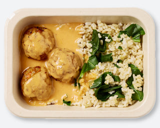 Thai Red Chicken Meatballs with Chinese Broccoli & Brown Rice
