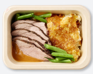Roast Beef with Potato & Cauliflower Gratin, Green Beans & Gravy
