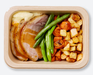 Roast Pork with Apple Sauce, Gravy & Roasted Vegetables