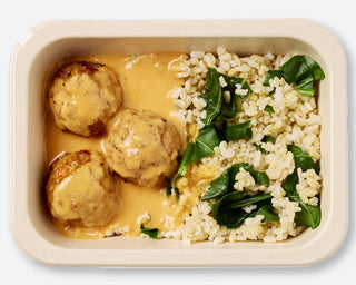 Thai Red Chicken Meatballs with Chinese Broccoli & Brown Rice