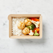 Sweet Thai Chicken Meatballs with Rice & Steamed Vegetables